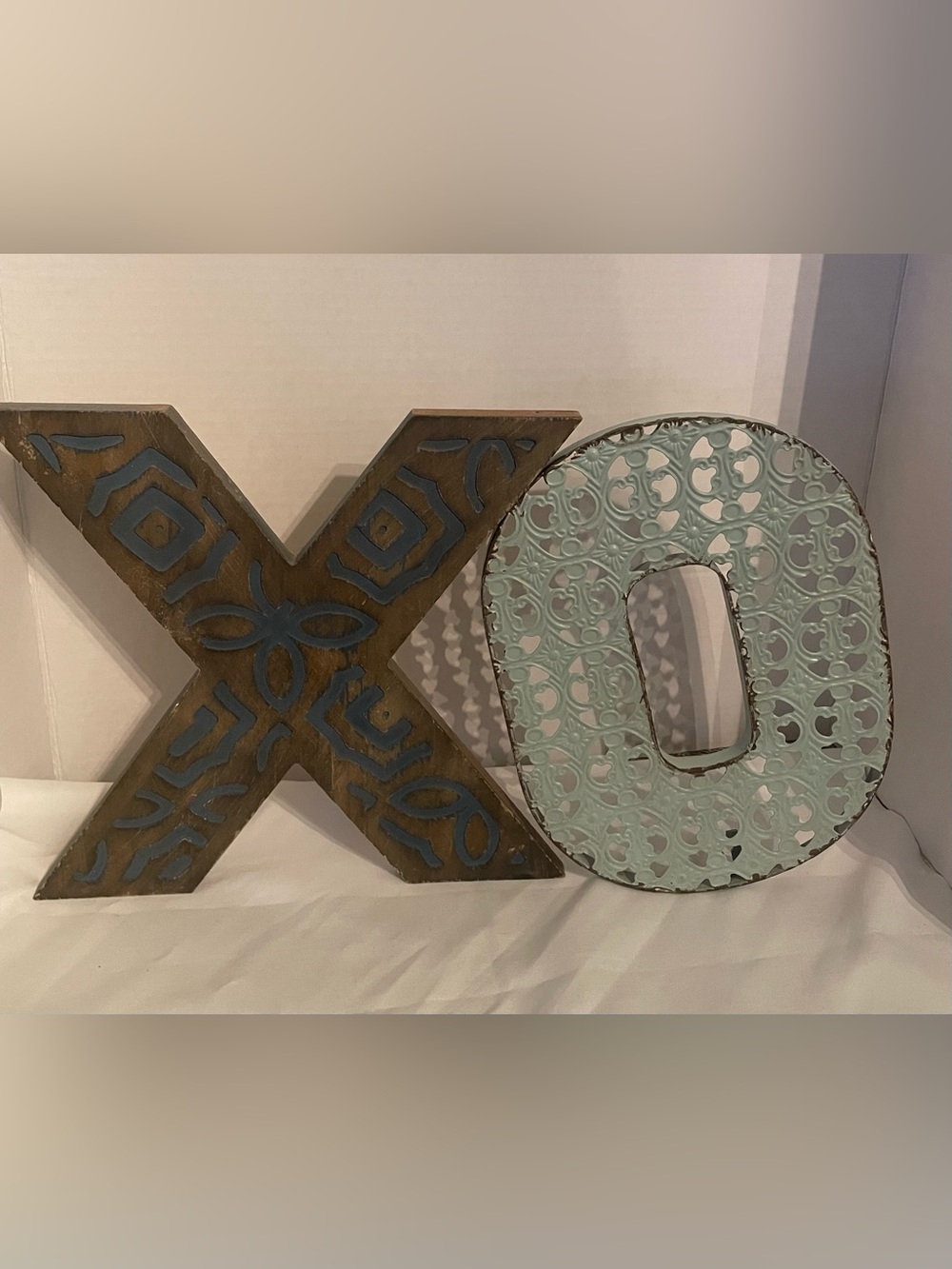 XO Wall Decor Letters – Wooden X & Metal Filigree O